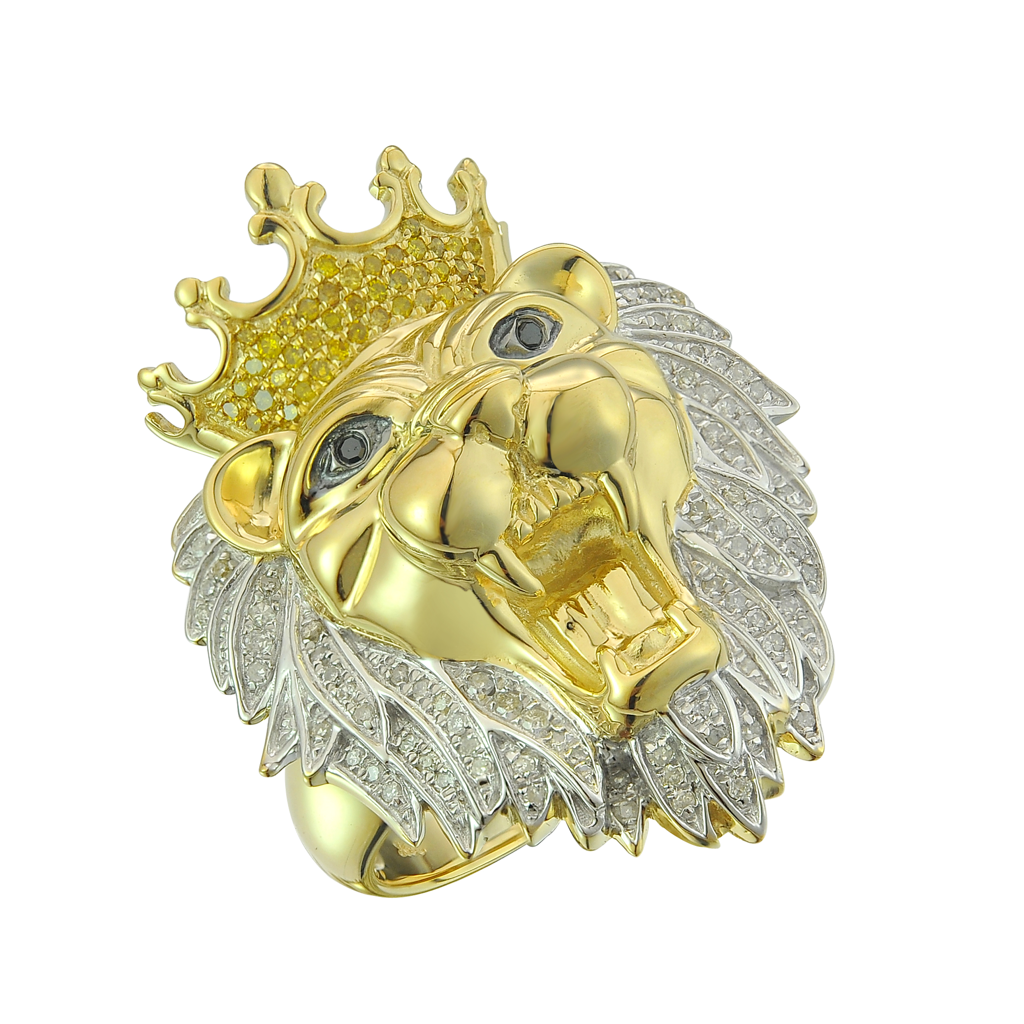 Diamond Lion Head with Crown Ring 0.45 ct. 10K Yellow Gold